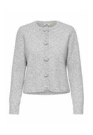 Hallikassinine pehmeast materjalist kardigan, millel on ümar kaelus, kuus lillekujulist nööpi ja soonikkoes mansetid. Lihtne disain lühikese pikkusega.