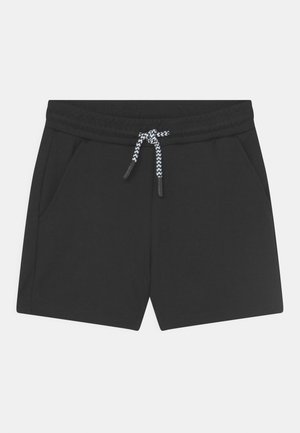 Shorts neri in cotone con vita elasticizzata, dotati di un laccio intrecciato con un motivo a zigzag e due tasche laterali.