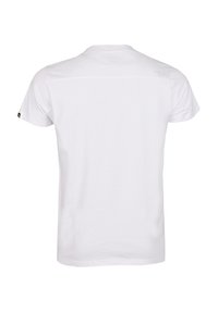 Vit kortärmad t-shirt i bomull med rundad halsringning. Har en liten logotypdetalj på axeln bak. Slät struktur.