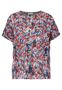 Maglietta a maniche corte e dalla vestibilità ampia realizzata in materiale leggero, con un vivace motivo astratto rosso, blu, bianco e verde. Collo tondo, senza chiusure.