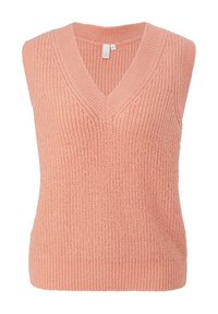 Top senza maniche a scollo a V in un morbido corallo. Motivo a coste testurizzato con vestibilità comoda. Rifinito con un orlo a coste solide.