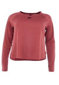 Langarm atletisch shirt in gestructureerde stof in stofroze, met een ronde halslijn, zwart logo op de borst en afgewerkte manchetten.