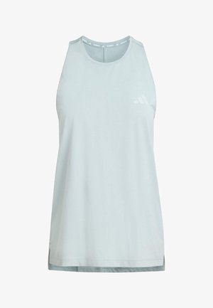 Svetlomodré bežecké tielko bez rukávov s okrúhlym výstrihom a malým logom Adidas na hrudi.