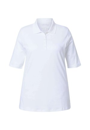 Polo bianco con maniche corte, colluccio e chiusura a cinque bottoni, realizzato in morbido tessuto di cotone. Taglio classico e rilassato.