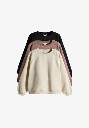THE SET, REGULAR FIT - 3 PACK CREW NEC - Fleecetrøjer - chocolate brown cream taupe