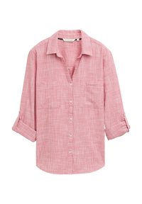 Camicia a maniche lunghe a quadri rosso chiaro con polsini ripiegati e due taschini sul petto. Realizzata in tessuto intrecciato con una finitura testurizzata.