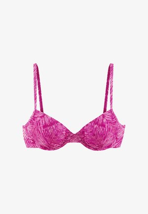 Rosa BH mit einem strukturierten Muster, das Blättern ähnelt. Verfügt über dünne, verstellbare Träger und ein strukturiertes Cups-Design.