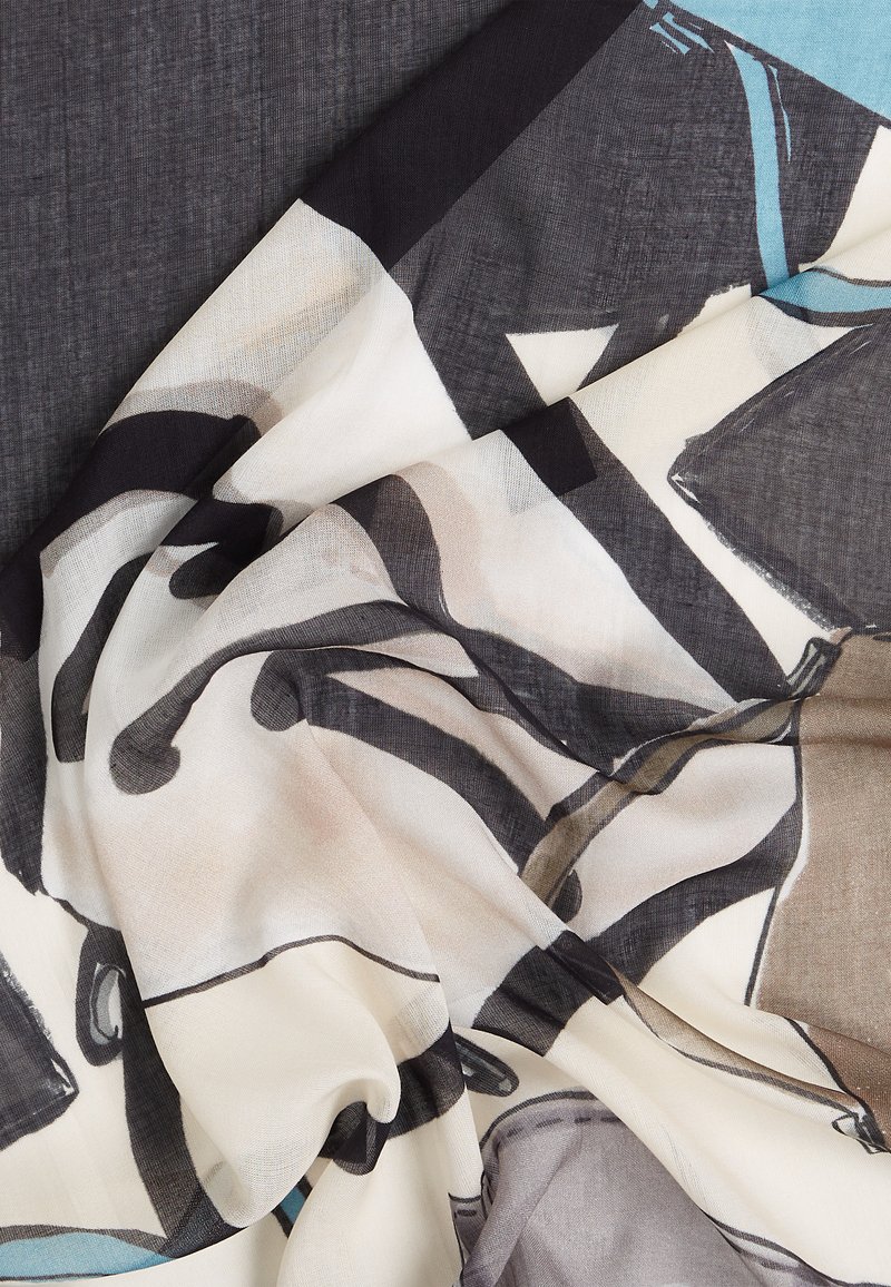 Foulard Carré Vintage KARL LAGERFELD En Soie - Motifs Bleus, 87x88 Cm - Occasion
