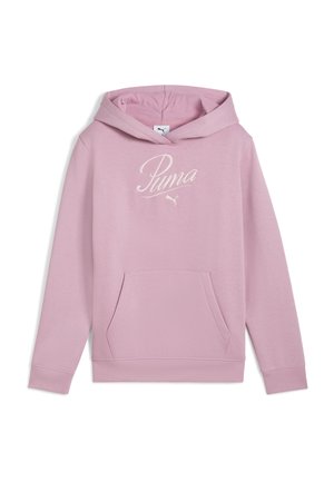 Rozā kapuce ar kangaroo kabatu, iekļaujot balto izšuvumu "Puma" logotipu. Mīksta auduma, garas piedurknes un ar regulējamu kapuci.