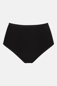 Vysoké černé bavlněné kalhotky s hladkým povrchem, elastickým pasem a čistými liniemi. Minimalistický design bez dalších akcentů.