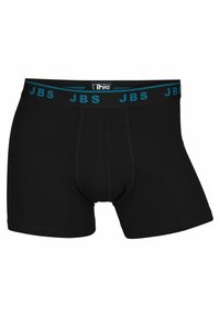Boxers negros de algodón con una cinturilla suave y elástica que presenta la marca "JBS" en azul. Ajuste estándar sin patrones ni acentos.