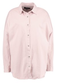 Överdimensionerad ljusrosa skjorta med knappar i lätt tyg, med krage, rak fåll och silverfärgade knappar.