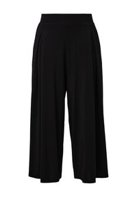 Zwarte culottes van lichtgewicht stof, met een wijdvallend ontwerp, geplooide voorkant en een elastische tailleband voor comfort.