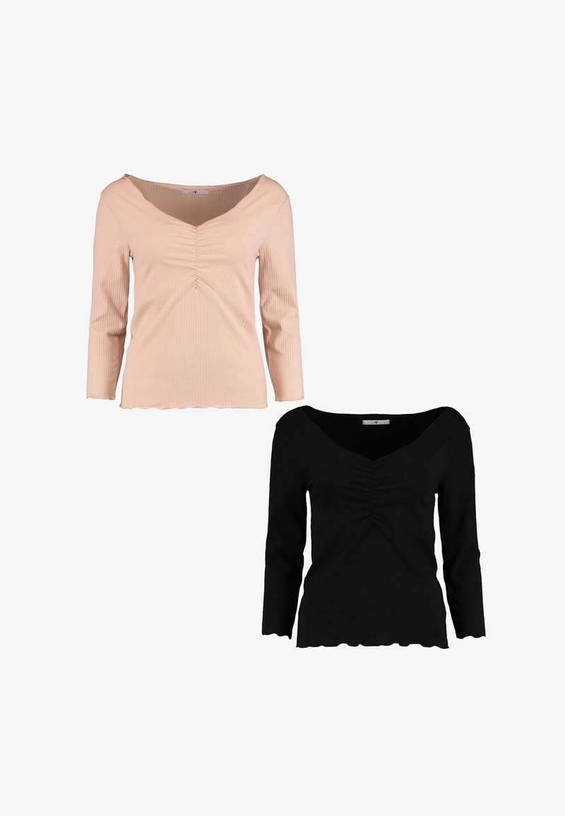 Hailys 2ER-SET V-AUSSCHNITT 3/4-ÄRMELN NORMALER SCHNITT - Langarmshirt - schwarz-beige