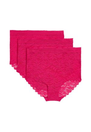 Kantenslips in felroze, met een bloemenontwerp en gegolfde randen. Set van drie met verschillende maten, die de ingewikkelde textuur benadrukken.