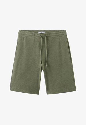 Pantaloncini verdi in maglia con vita elasticizzata e coulisse, dotati di due tasche laterali e vestibilità dritta.