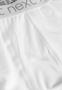 Witte katoenen slipjes met een zachte, elastische tailleband met een grijs merklogo en versterkte stiksels langs de randen.