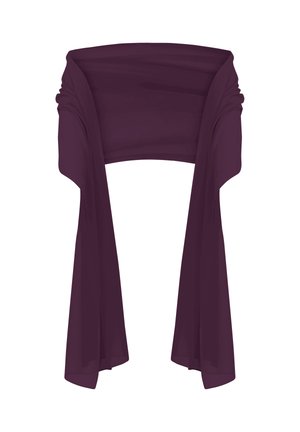 Burgundy wrap with soft, flowing fabric, featuring a gathered design at the center and long, open sleeves for a draped appearance.