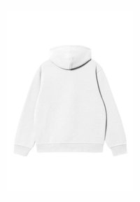Sudadera blanca con un bolsillo canguro, capucha de la misma tela y puños acanalados. Fabricada en un tejido suave y texturizado, con un corte relajado.