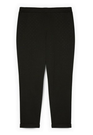 Pantalon noir slim fit avec texture croisée et ourlets roulés, conçu pour un look ajusté et soigné.