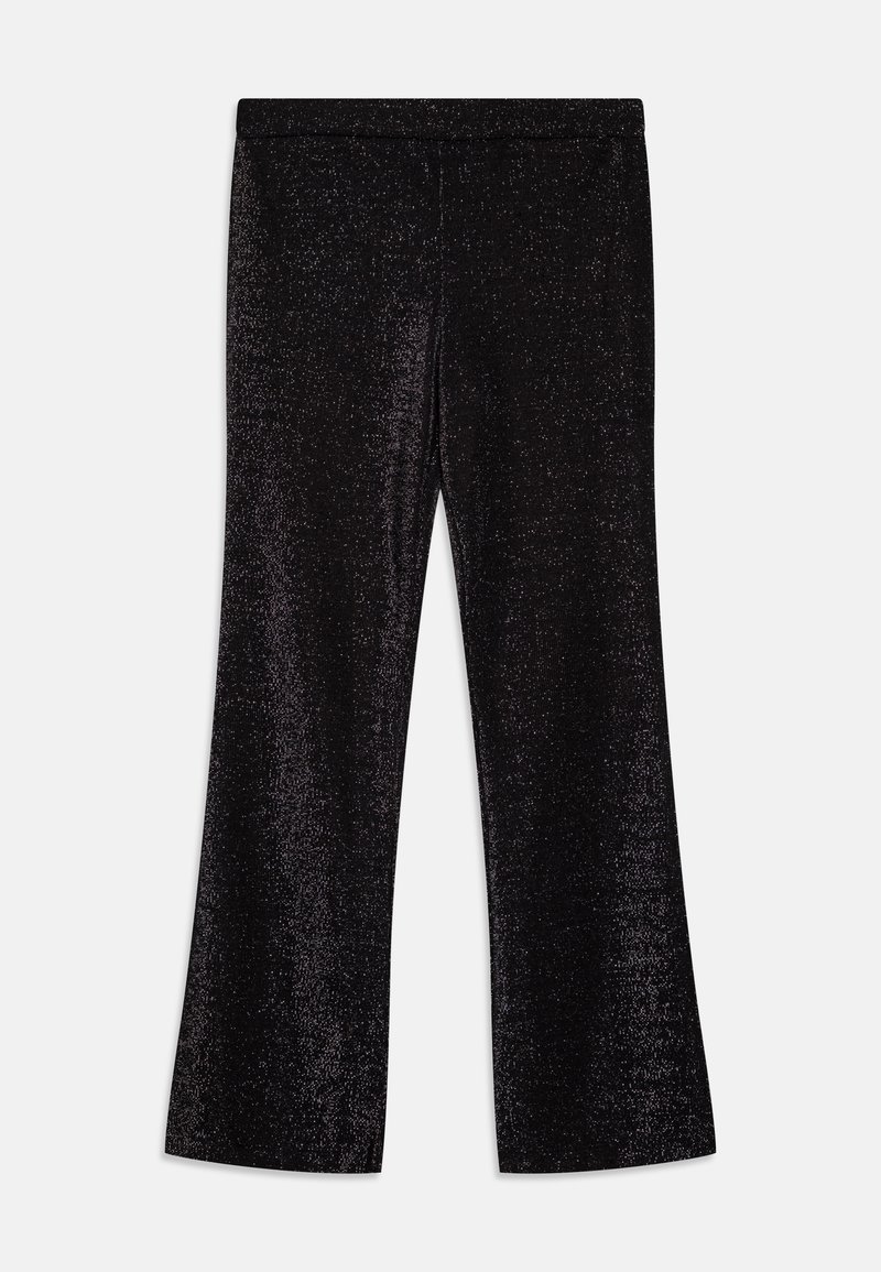 Pantalon noir pailleté à jambes droites avec une taille mi-haute, présenté à plat sur fond blanc.