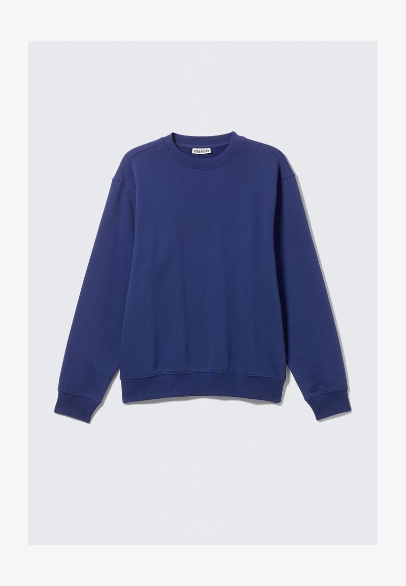 Marineblauwe sweatshirt van zachte katoen met een ronde hals, ribgebreide manchetten en zoom. Heeft een ontspannen pasvorm en een minimalistisch ontwerp.