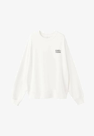 Felpa bianca con vestibilità comoda, collo rotondo e maniche lunghe. Presenta una scritta nera "ECHOES of FREEDOM" stampata sul davanti.