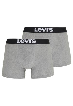 Graue Baumwoll-Boxershorts mit einem schwarzen elastischen Bund, der das Levi's-Logo zeigt. Glatte Textur und enganliegendes Design.