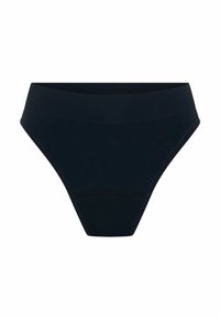 Culotte noire en mélange de coton avec une texture lisse, une taille haute et des détails de couture subtils. Aucun motif ni embellissement.