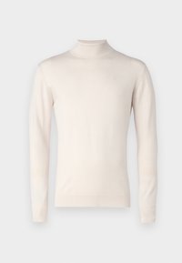 Hellbeige Rollkragensweater aus weichem, glattem Stoff. Lange Ärmel und figurnahe Silhouette mit minimalistischem Design. Subtiles Logo-Detail.