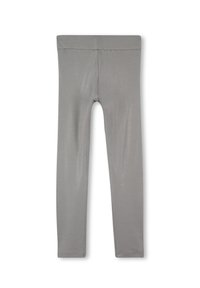 Leggings gris en matériau extensible avec une texture lisse. Ils ont un design simple et une large taille pour plus de confort.