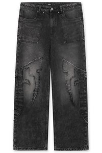 FABRIC PATCH UNISEX - Džínsy široké - black washed