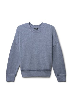 Sweatshirt gris clair en tissu tricot doux. Doté d'un col rond, de manches tombantes et de bords côtelés au niveau des poignets et de l'ourlet. Sans motifs ni logos.