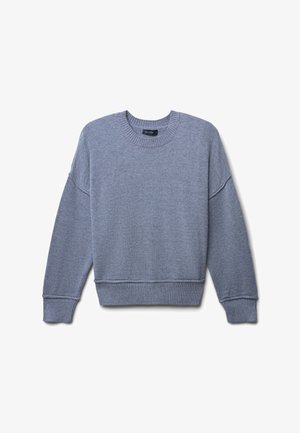 Hellgrauer Sweatshirt aus weichem Strickstoff. Mit Rundhalsausschnitt, überschnittenen Schultern und gerippten Bündchen und Saum. Keine Muster oder Logos.