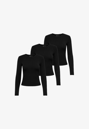 Trois tops noirs à manches longues en tissu mélangé coton, présentant un col rond et une silhouette ajustée.