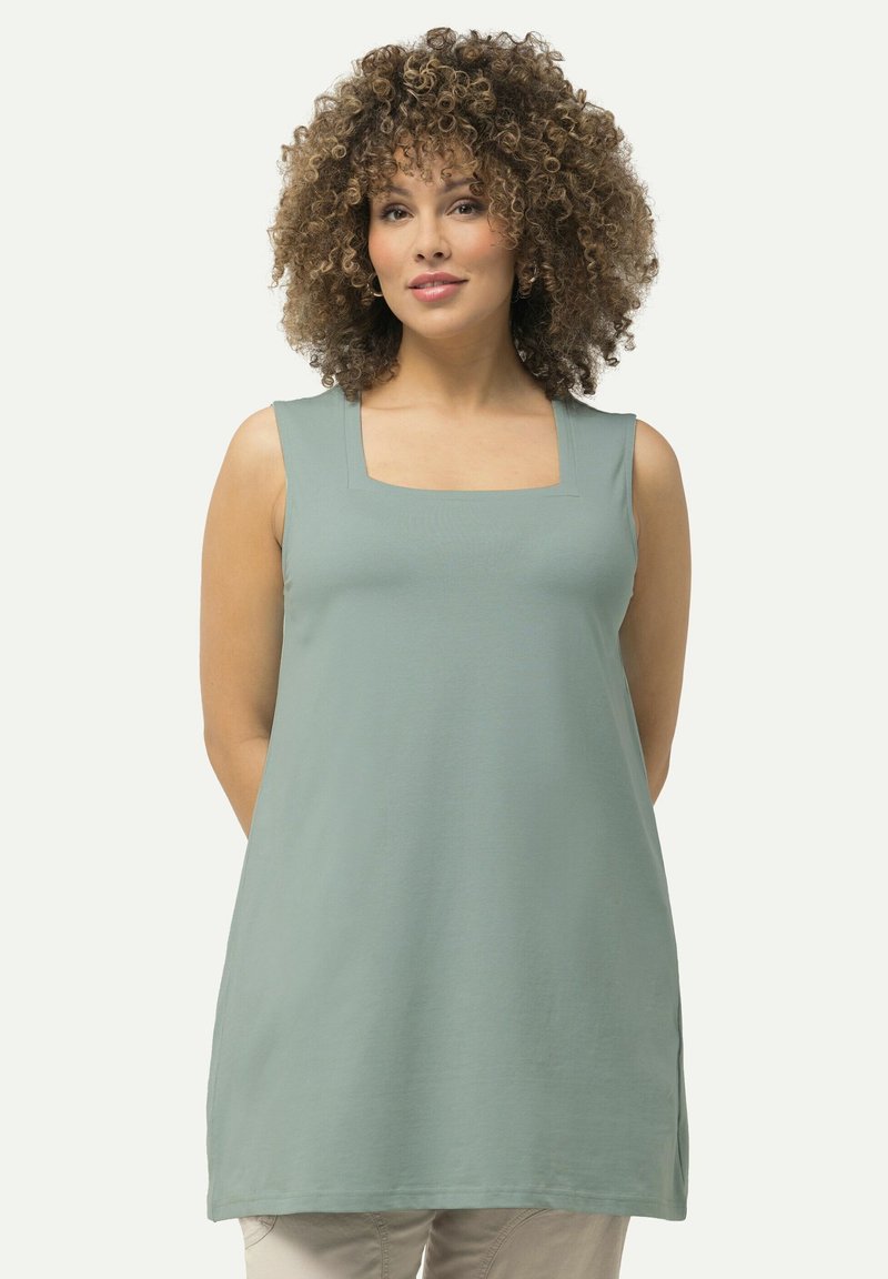 Ulla Popken LONG  CARREE-AUSSCHNITT ÄRMELLOS - Top - light moss green