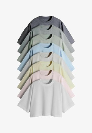 THE SET, REGULAR FIT - 8 PACK ESSENTIAL SHORT SLEEVE CROPPED BOXY T-SHIRTS - Tricou basic - grey blue green neutral pink white