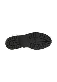 Semelle de botte en caoutchouc noir avec des semelles profondes et des rainures, dotée d'un design plat et d'une surface lisse pour l'adhérence et la durabilité.