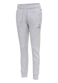 Ljusgrå sweatpants i mjukt material, med elastisk midja, dragsko och subtil logotypdetalj på framsidan.