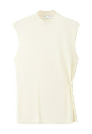 Top tricotat crem fără mâneci, cu guler tip înalt și detaliu cu nasturi pe lateral, realizat de MNG, prezentat așezat pe un fundal alb.