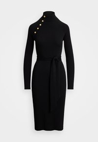 BUTTON-TRIM RIB-KNIT MOCKNECK DRESS - Vestito casual - black