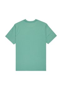 Camiseta de manga corta verde menta hecha de una tela suave. Presenta un escote redondo y un corte clásico con costuras limpias y sin adornos.