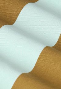 Tissu textile affichant des rayures alternées de bleu clair et de marron. La texture est lisse avec un motif de tissage subtil.