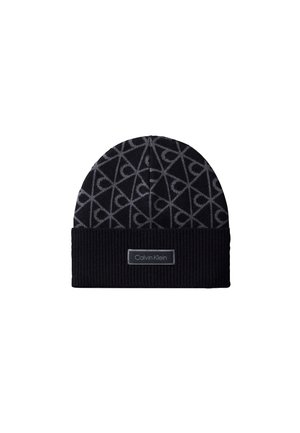 Calvin Klein, JACQUARD EMBLEM WOOL BLEND BEANIE - Bonnet - black