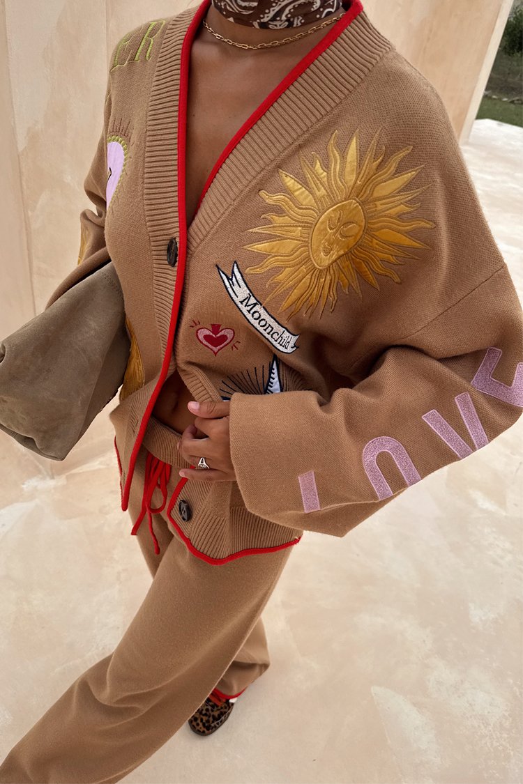 never fully dressed embroidered cardigan Never Fully Dressed Mystical Cardigan: Camel – Le Muse main image 1