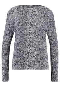 Langärmliges Oberteil in einem Schwarzweiß-Schlangenmuster, aus weichem Material gefertigt, mit Rundhalsausschnitt und Slim-Fit-Design.