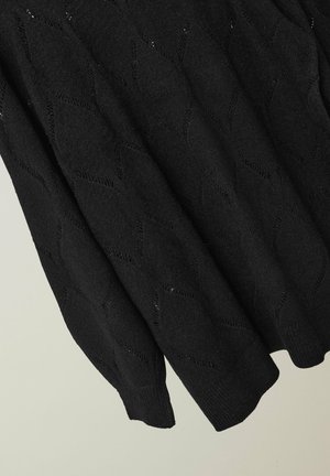 Zwart gebreid sweater met een ruitpatroon en open geweven textuur. Ribgebreide manchetten en zoom, die een elegante uitstraling hebben.