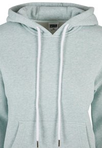 Sweat à capuche bleu clair chiné avec cordons blancs et poche kangourou à l'avant, marqué Urban Classics, taille XS.