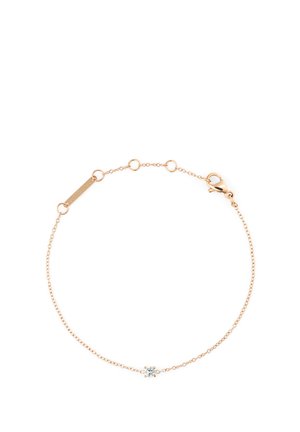 Delikat armbånd i rosaguld med en enkelt lille rund diamant i midten og en justerbar lås med flere løkker.