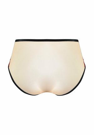 Męskie slipy w gładkim, cielistym materiale z czarnym wykończeniem. Posiadają bezszwowy design i zaokrąglony tył, co zapewnia dopasowany wygląd.